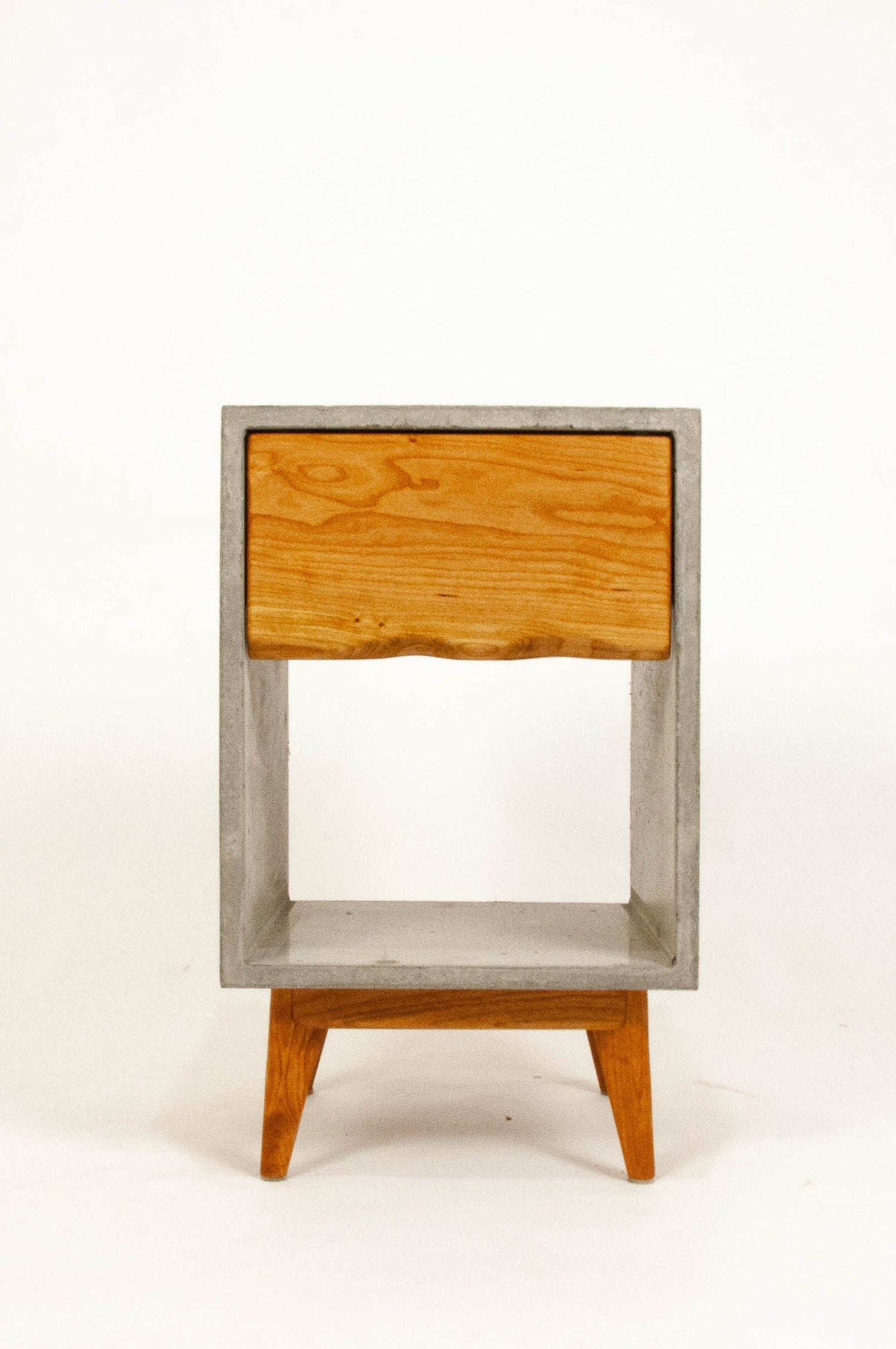 Concrete Box & Live Edge Maple Wood Drawer Nightstand