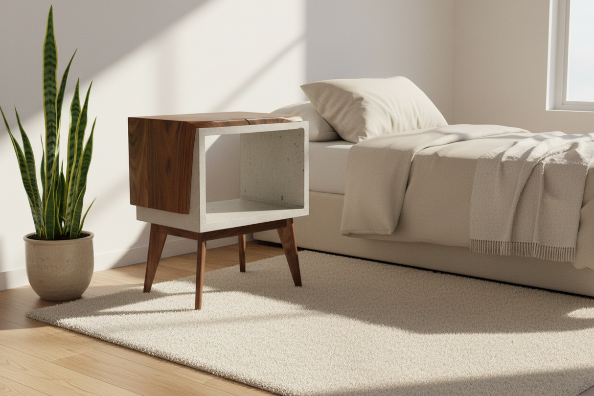 Tall Dwarf Live Edge Solid Wood & Concrete End Table