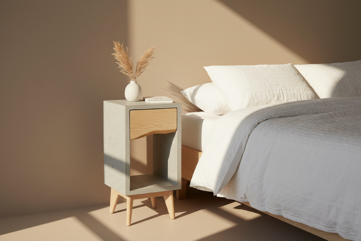 Concrete Box & Live Edge Maple Wood Drawer Nightstand