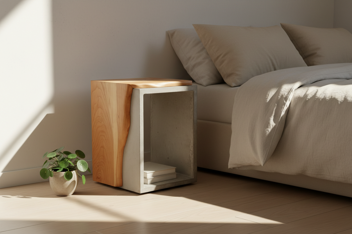 Blossom - Concrete & Cherry Wood  Live Edge Side Table