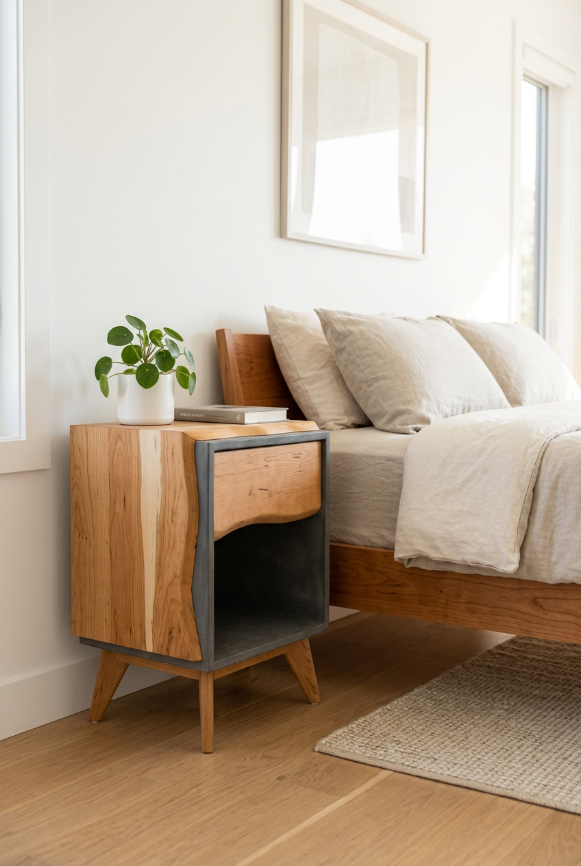 Dark_Grey_Concrete_Solid_Cherry_Wood_Bed_Side_Table