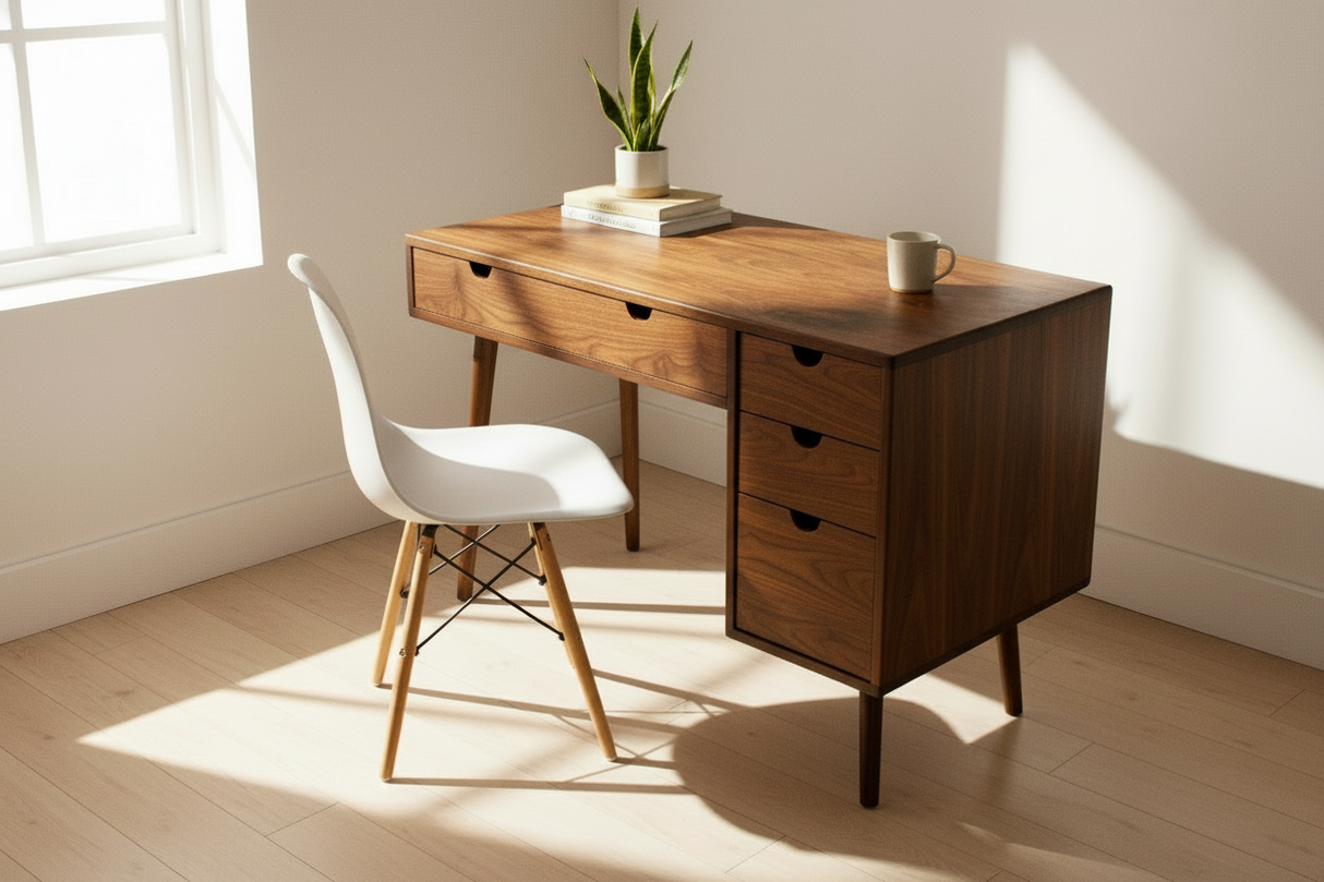 The Executive - Mid-century Modern Black Walnut Office Desk with Versatile Storage Space