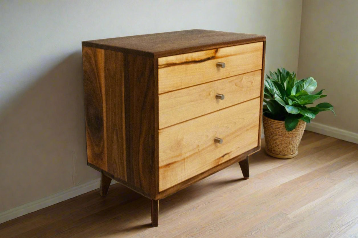 The Hiro - Mid-century Modern Black Walnut Dresser or Large Nightstand.