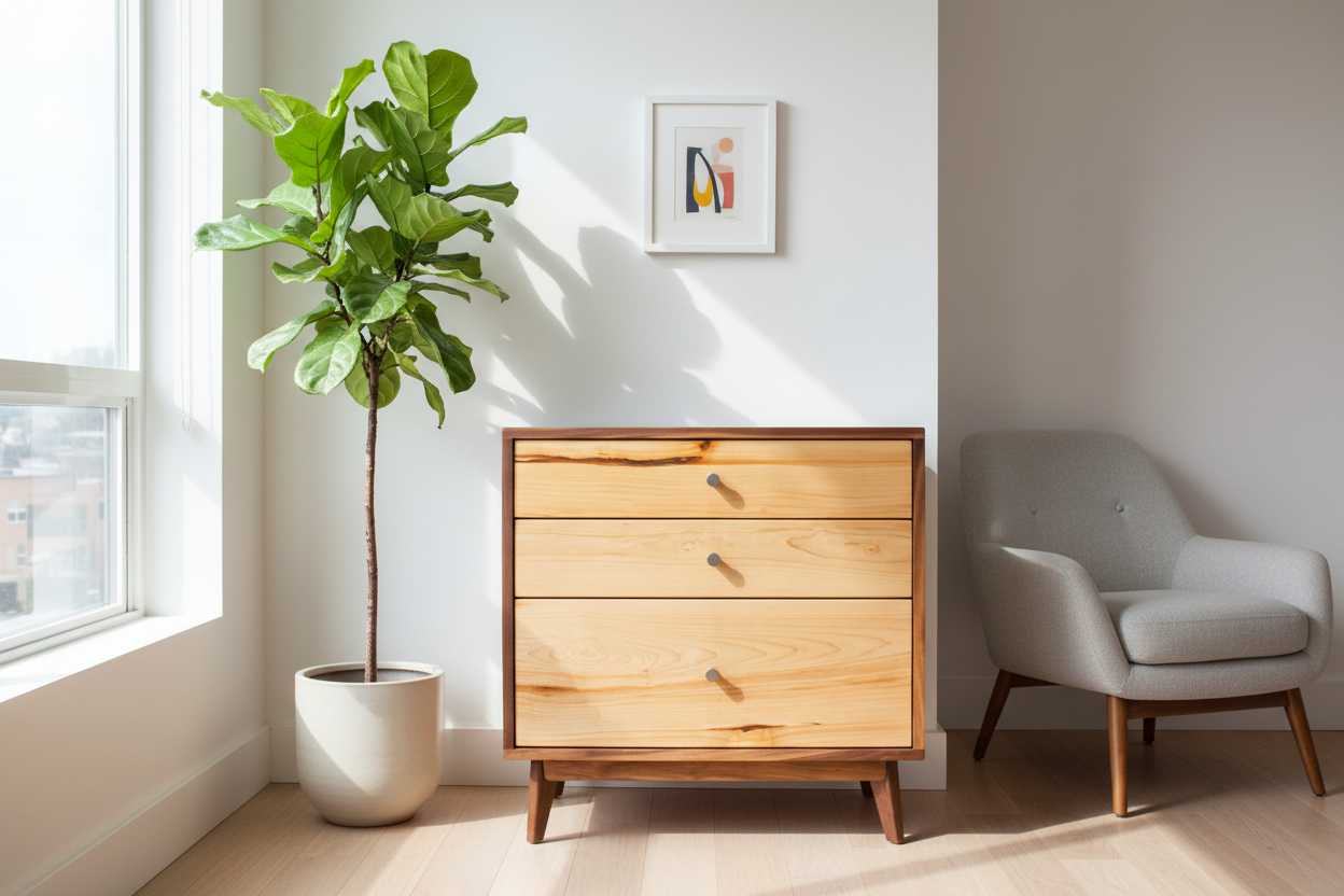 Customizable Black Walnut and Maple Wood  Drawer Dresser Nightstand