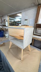 Tall Dwarf Solid Walnut Live Edge & Concrete Nightstand with Drawer
