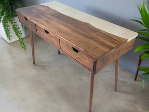 LakeSideOfficeDeskSolidWoodBlackWalnutConcretethreedrawers