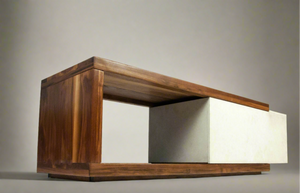 Mignun - Solid Walnut Wood & Concrete Coffee Table or TV Stand with Hidden Drawer