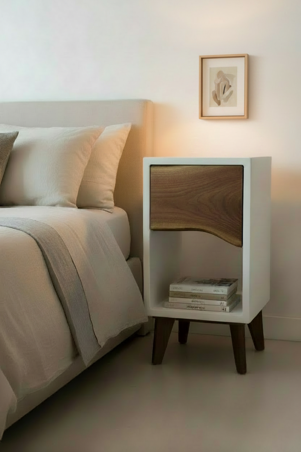 Classic -  Concrete and Live Edge Black Walnut Solid Wood Drawer Nightstand Side Table