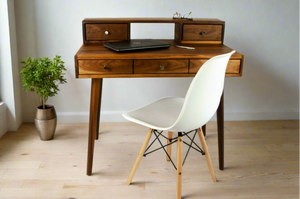 La Huche All Walnut - Bureau de bureau moderne du milieu du siècle en noyer noir avec étagère et tiroirs