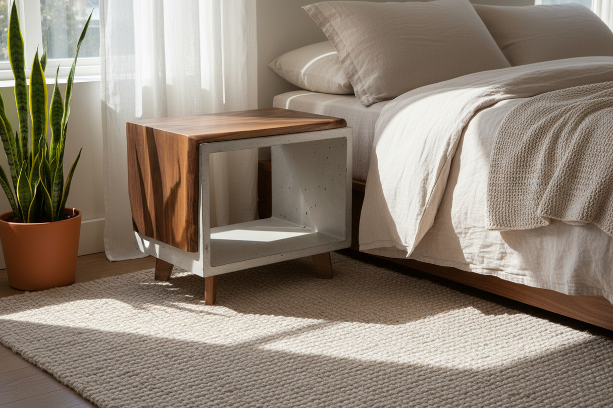 Dwarf - Table de bout Live Edge en noyer et béton avec pieds courts