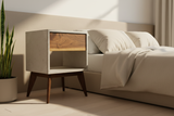 Straight Tall Dwarf - Concrete Cube and Straight Edge Black Walnut Drawer Bed Side Table Nightstand