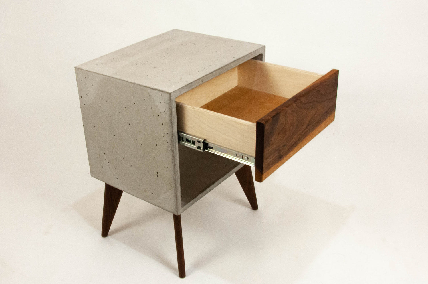 Straight Tall Dwarf - Concrete Cube and Straight Edge Black Walnut Drawer Bed Side Table Nightstand