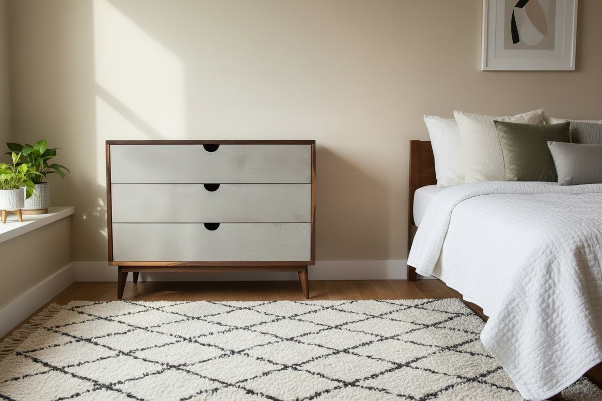 Theo - Mid-century Modern Black Walnut Dresser with Concrete Drawers