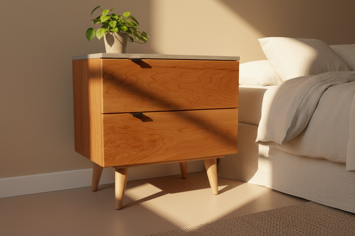 Marissa - Two Drawers Walnut & Concrete Top Nightstand