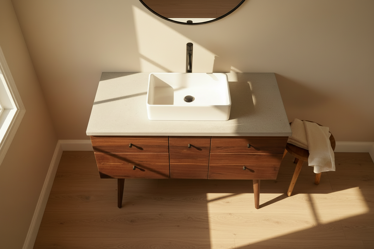 Hard Wood and Concrete Top Custom Bathroom Vanity