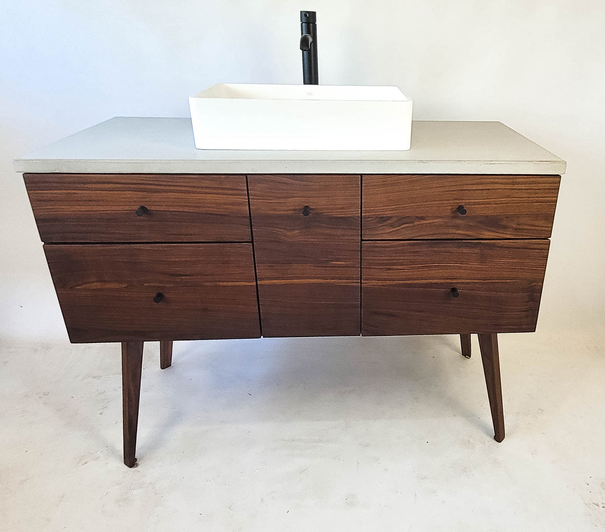 Hard Wood and Concrete Top Custom Bathroom Vanity