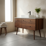 Hard Wood and Concrete Top Custom Bathroom Vanity