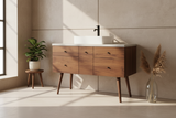 Hard Wood and Concrete Top Custom Bathroom Vanity