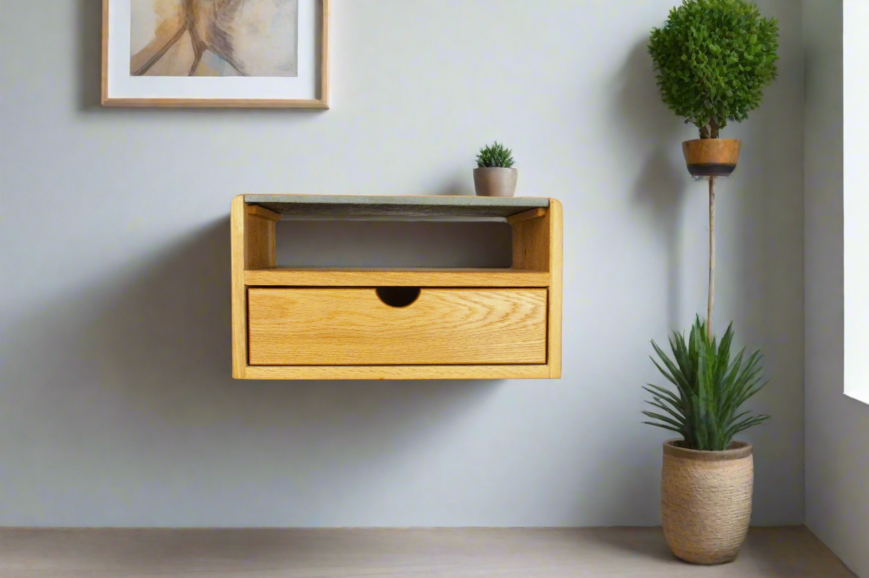 White_Oak_Solid_Wood_Concrete_Top_Drawer_Shelf_Floating_Bed_Side_Table_Nightstand