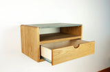 Aby Cloud - Floating Black Walnut Side Table Nightstand with Concrete Shelf