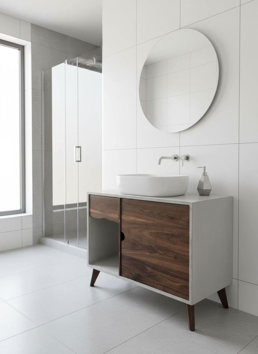 bathroom vanity concrete and black walnut solid wood