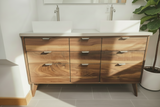 Hard Wood and Concrete Top Custom Double Sink Bathroom Vanity