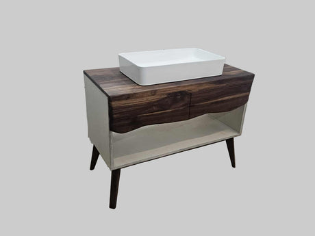 Concrete and Black Walnut Solid Wood Bathroom Vanity