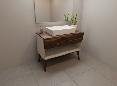 concrete and black walnut solid wood bathroom vanity