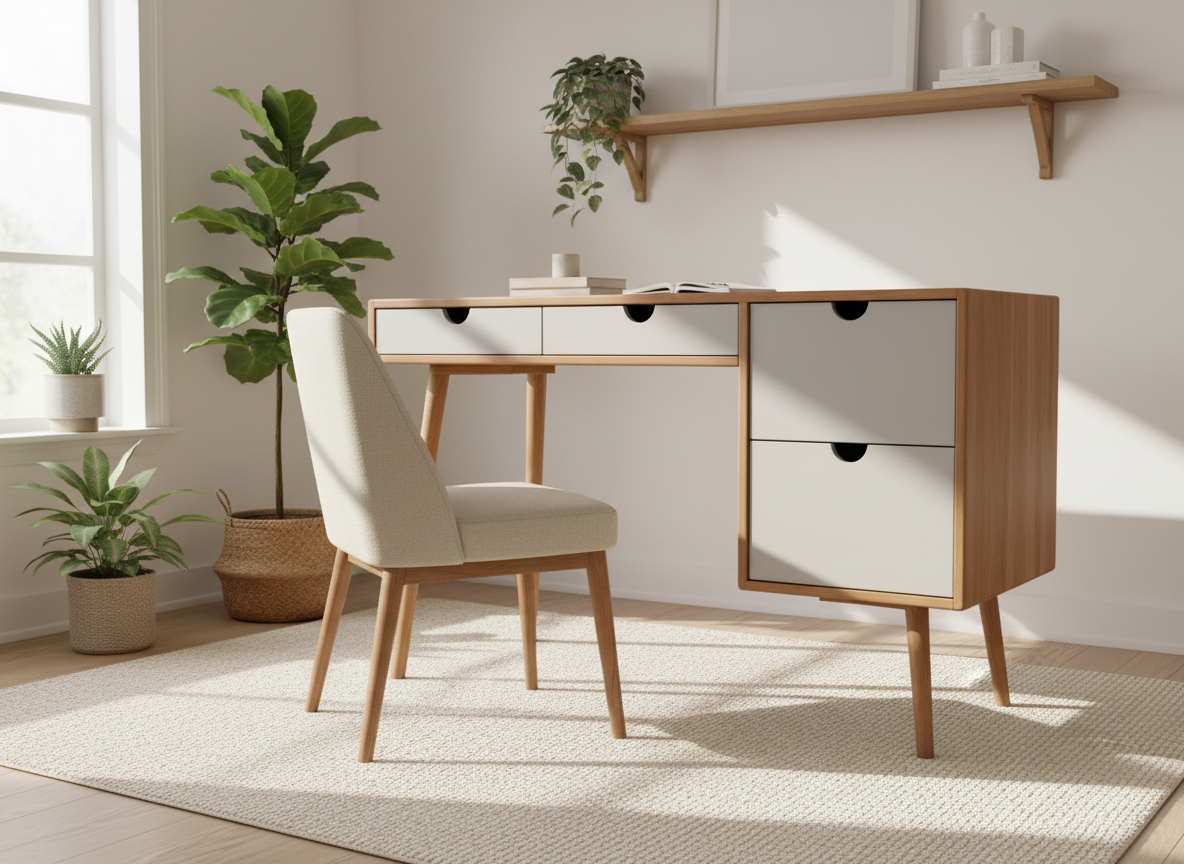 The Executive - Mid-century Modern Cherry Wood Office Desk with Versatile Storage Space