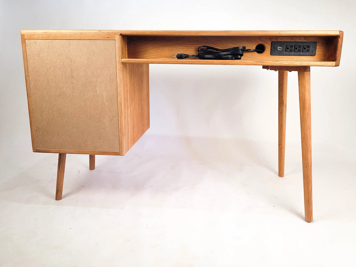 The Executive - Mid-century Modern Cherry Wood Office Desk with Versatile Storage Space