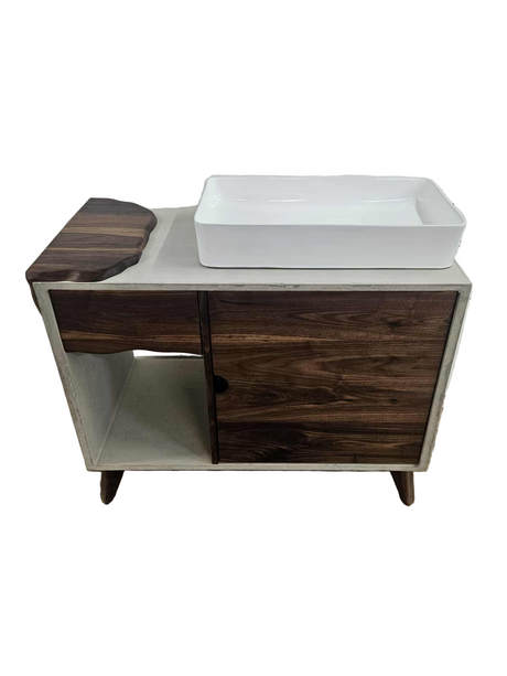 Concrete and Black Walnut Solid Wood Bathroom Vanity