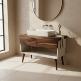 Concrete and Hard Wood Custom Bathroom Vanity with Wood Top and Drawers