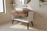 Concrete and Hard Wood Custom Bathroom Vanity with Wood Top and Drawers