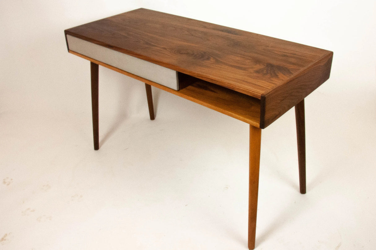 Two Third - Mid-Century Black Walnut Office Desk with concrete Drawers