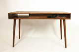 Two Third - Mid-Century Black Walnut Office Desk with concrete Drawers