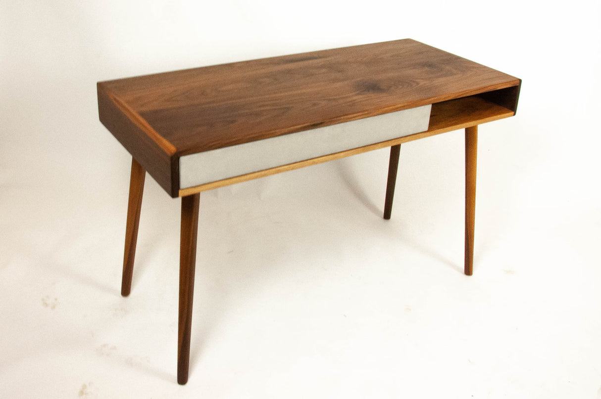 Two Third - Mid-Century Black Walnut Office Desk with concrete Drawers