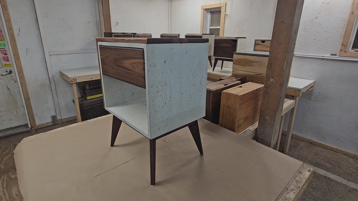 The Yin Yang - Concrete and Straight Edge Solid Wood Bed Side Table Nightstand with Drawer