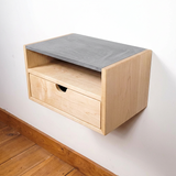 Aby Cloud - Floating Black Walnut Side Table Nightstand with Concrete Shelf