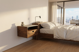 Aby Cloud - Floating Black Walnut Side Table Nightstand with Concrete Shelf