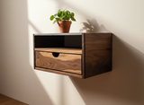 Aby Cloud - Floating Black Walnut Side Table Nightstand with Concrete Shelf
