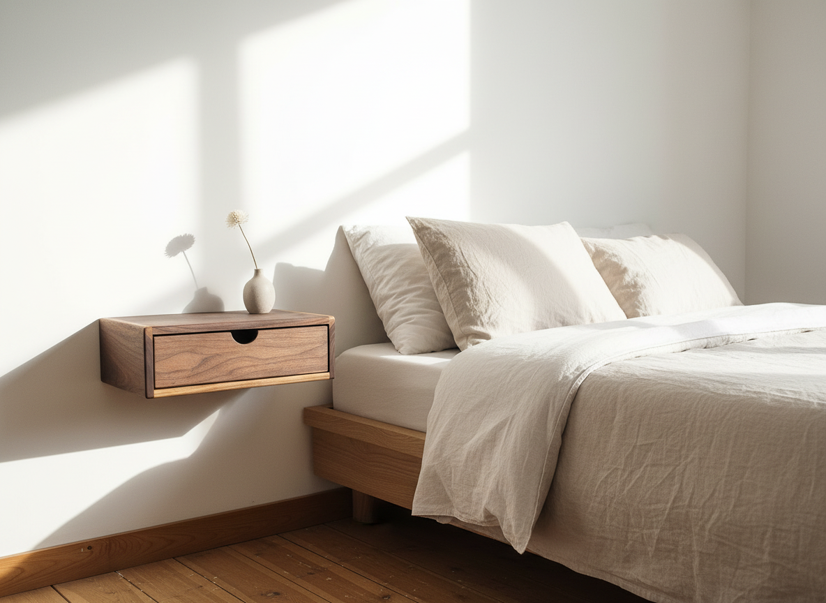 Cloud - Floating Wall Shelf Walnut with Drawer Nightstand