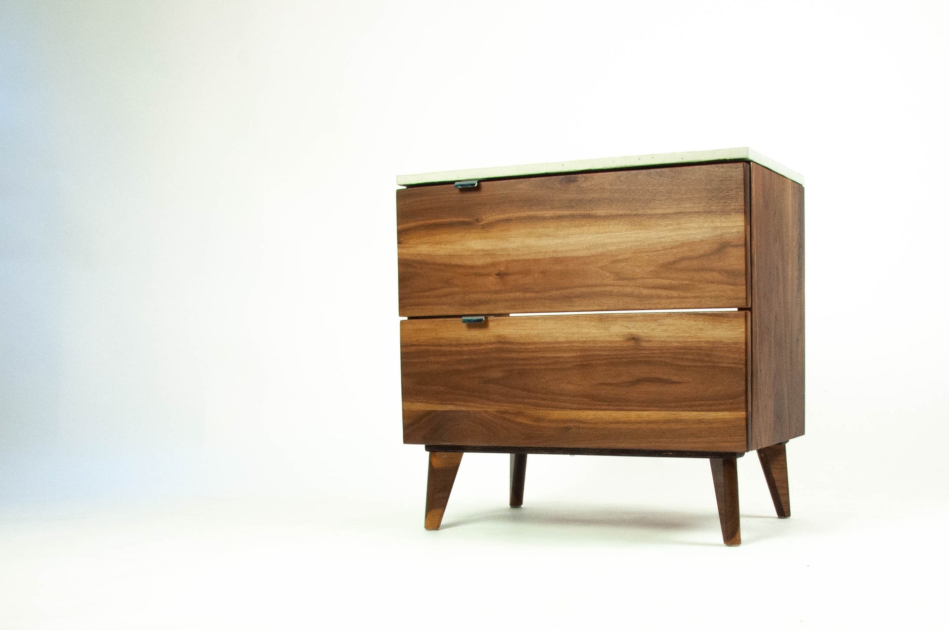 Black Walnut and Concrete Top Nightstand Handmade Curly Woods
