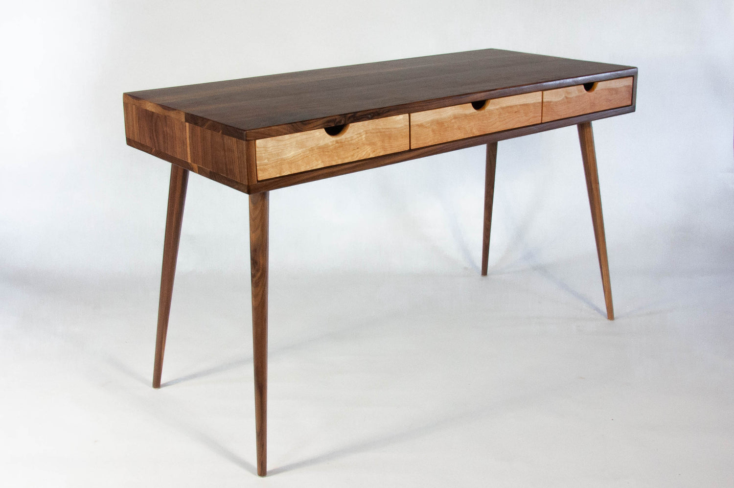 Mid-Century Black Walnut Office Desk with Cherry Wood Drawers