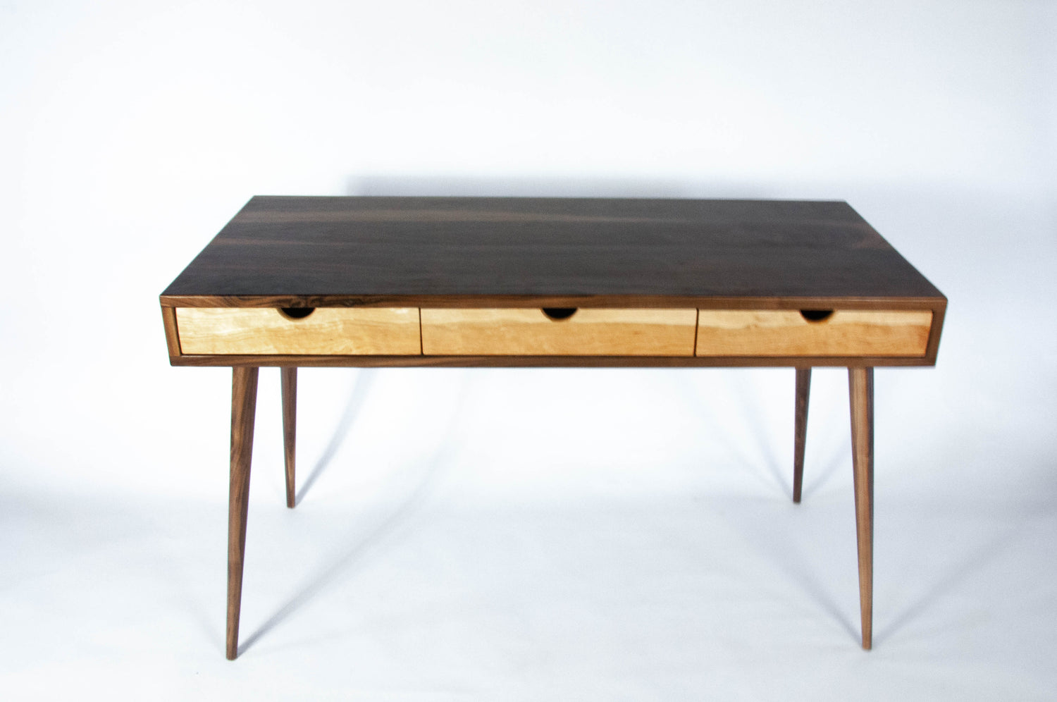 Mid-Century Black Walnut Office Desk with Cherry Wood Drawers
