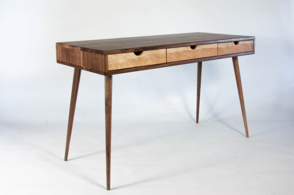 Mid-Century Black Walnut Office Desk with Cherry Wood Drawers