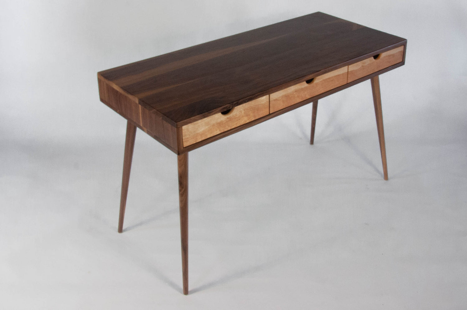 Mid-Century Black Walnut Office Desk with Cherry Wood Drawers