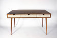 Black walnut office desk with three concrete drawers