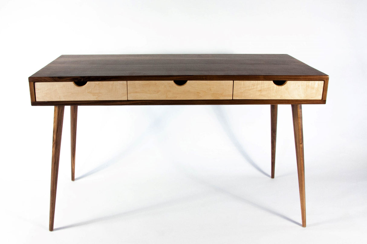 Black Walnut Office Desk with Maple Wood Drawers
