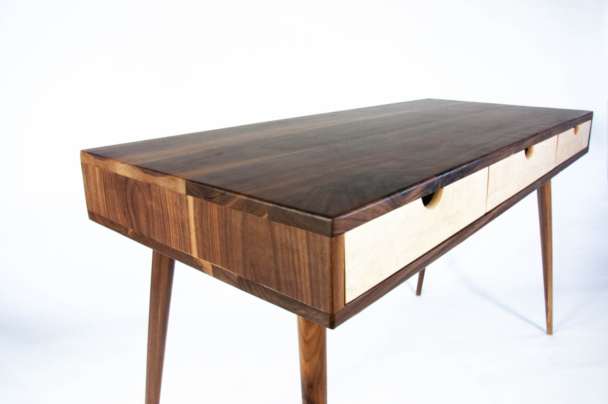 Black Walnut Office Desk with Maple Wood Drawers