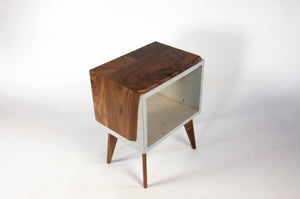 Live edge solid wood & concrete end table mid-century legs